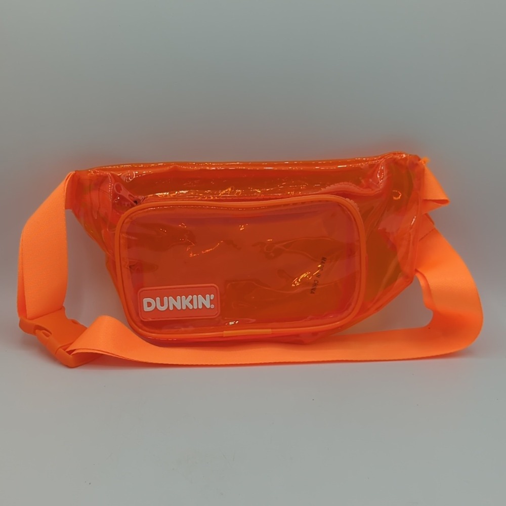 Dunkin Donuts Fanny Pack Bum Bag Hip Pack Orange Neon Clear Logo Collectible